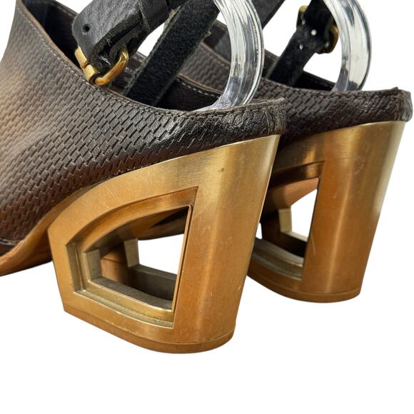 A.S.98 Parley Cutout Heels Sandals Women SZ 8 Brown Leather Modern Lagenlook Art - Picture 3 of 13